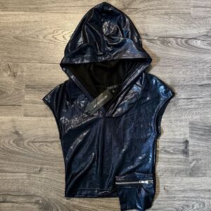Club Exx Hoodie Shirt W/ Pouch Sz Small Iridescent Black Dolls Kill Rave NWT
